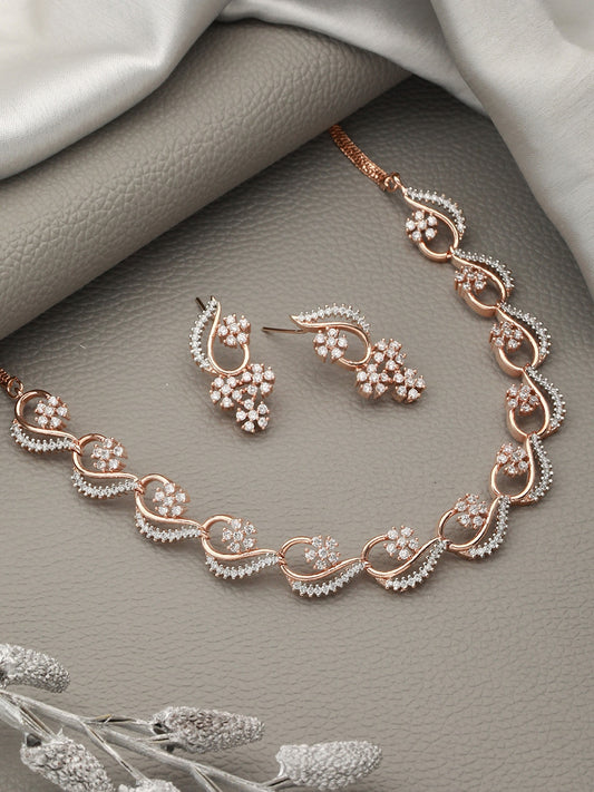 Rose Gold-Plated White AD-Studded Jewellery Set
