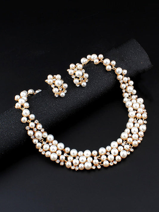 Gold-Plated & White Pearl-Studded Jewellery Set