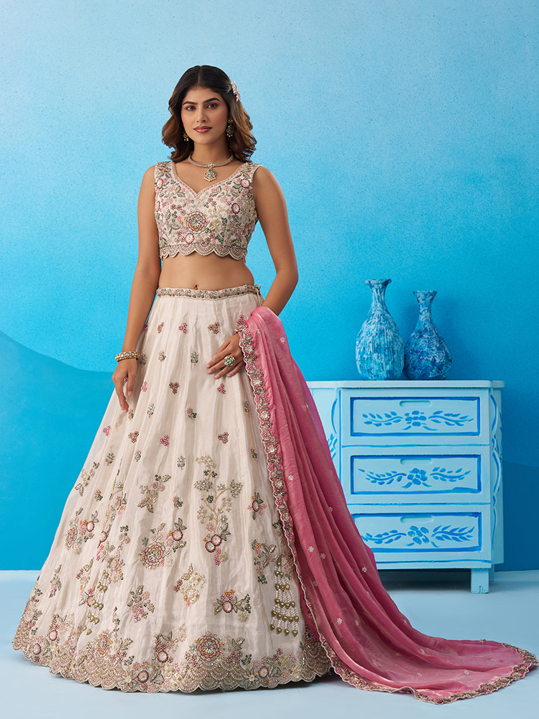 Attrective Designer Sequance Thread Embroidery Work Lehenga