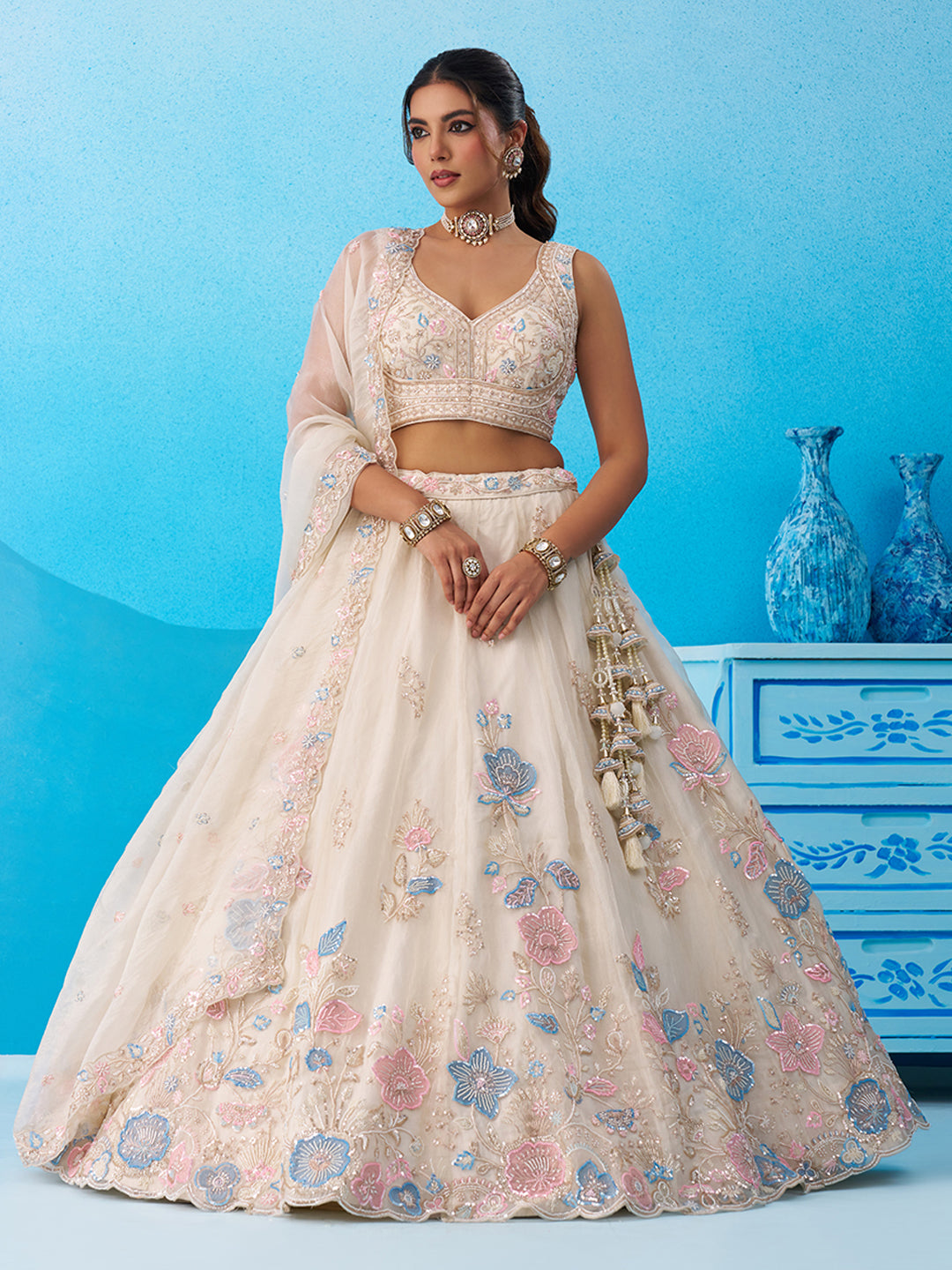 Attrective Designer Sequance Thread Embroidery Work Lehenga