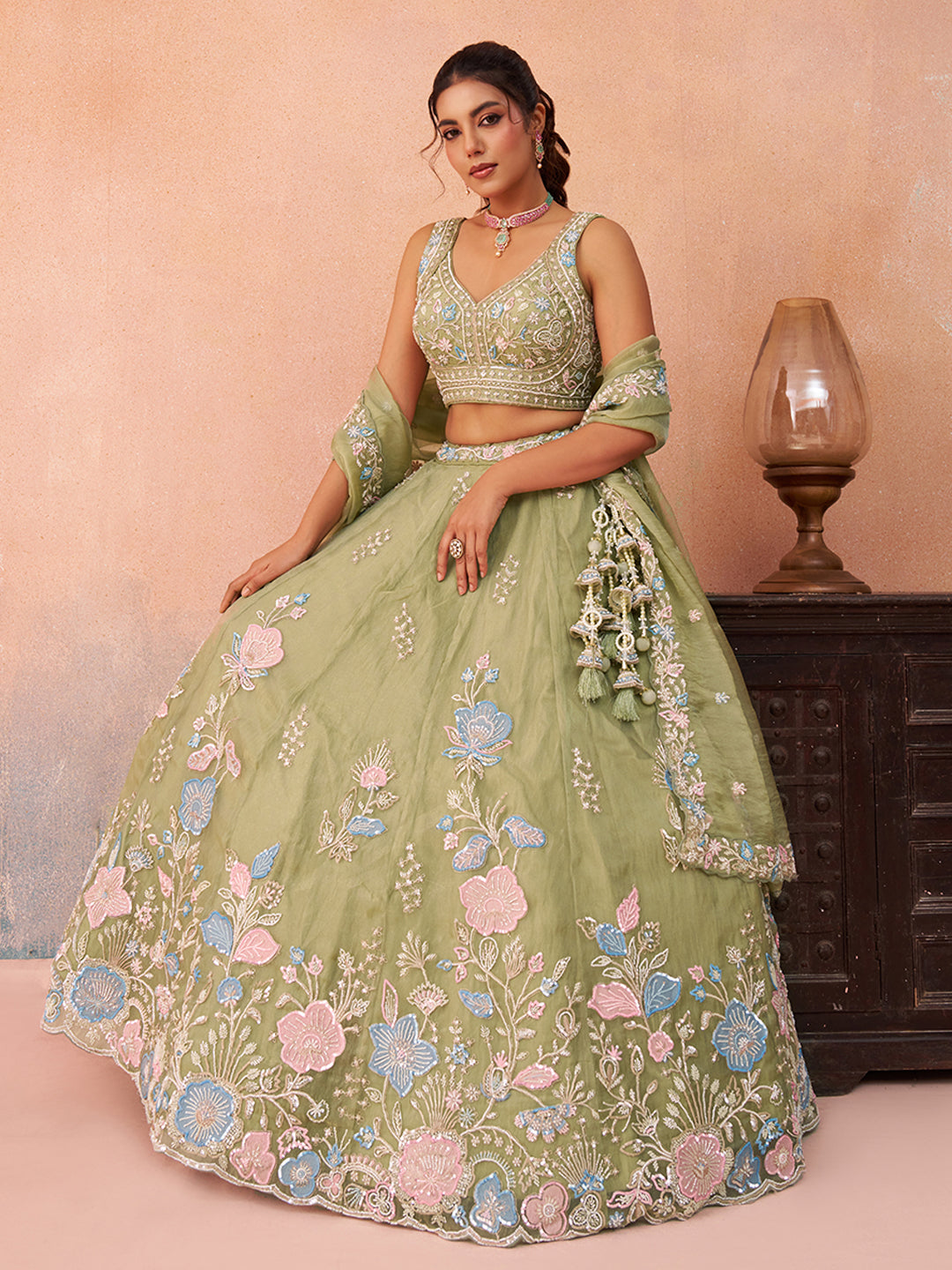 Attrective Designer Sequance Thread Embroidery Work Lehenga