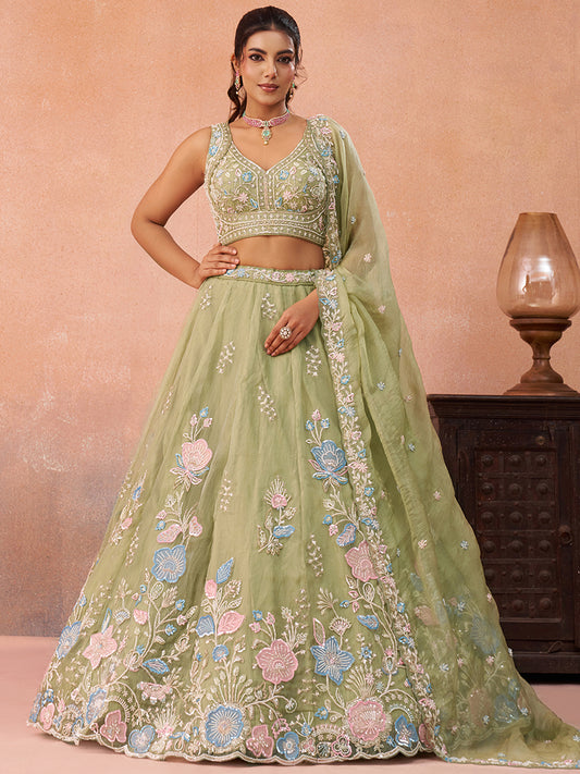 Attrective Designer Sequance Thread Embroidery Work Lehenga