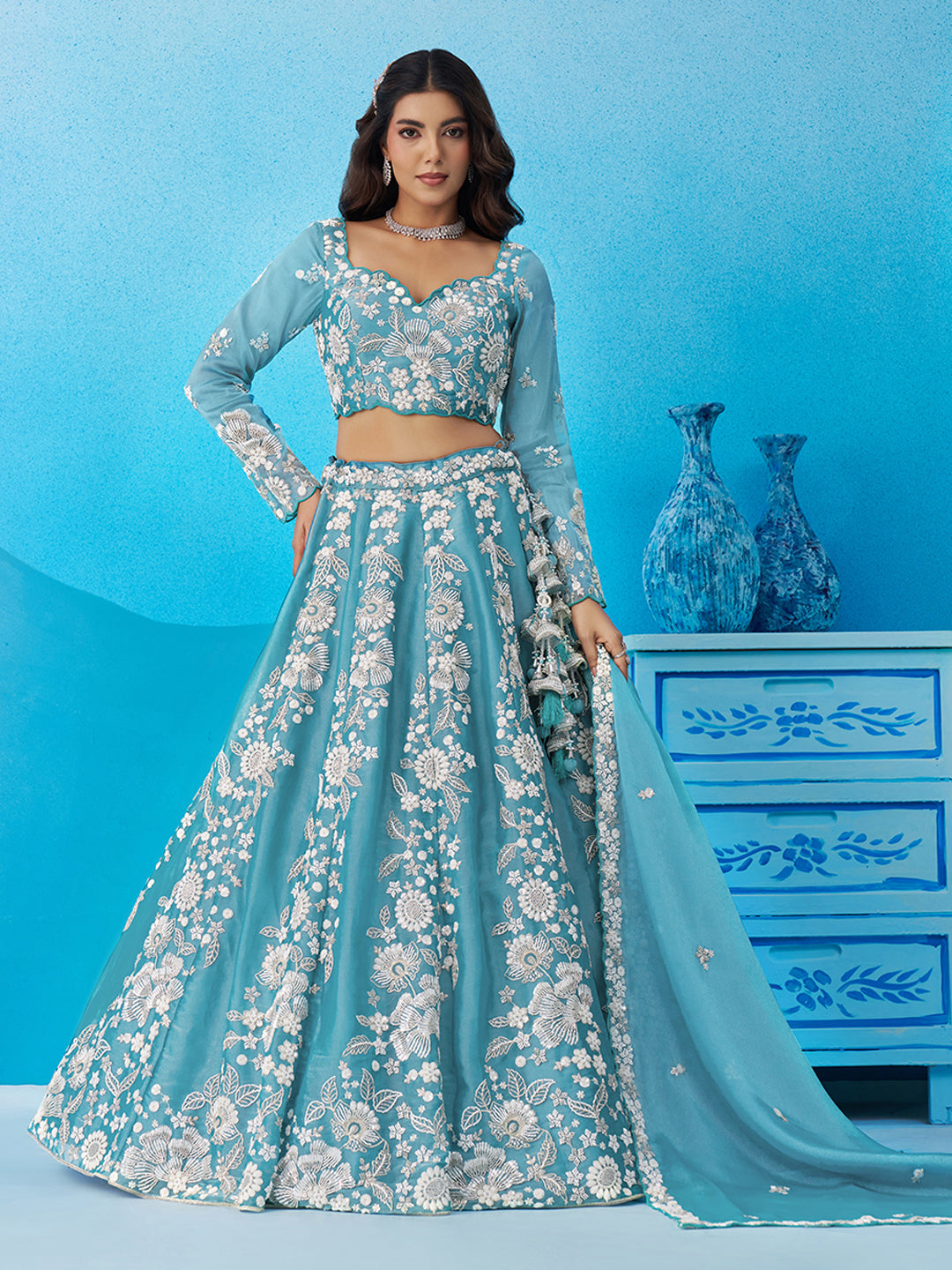 Attrective Designer Sequance Thread Embroidery Work Lehenga
