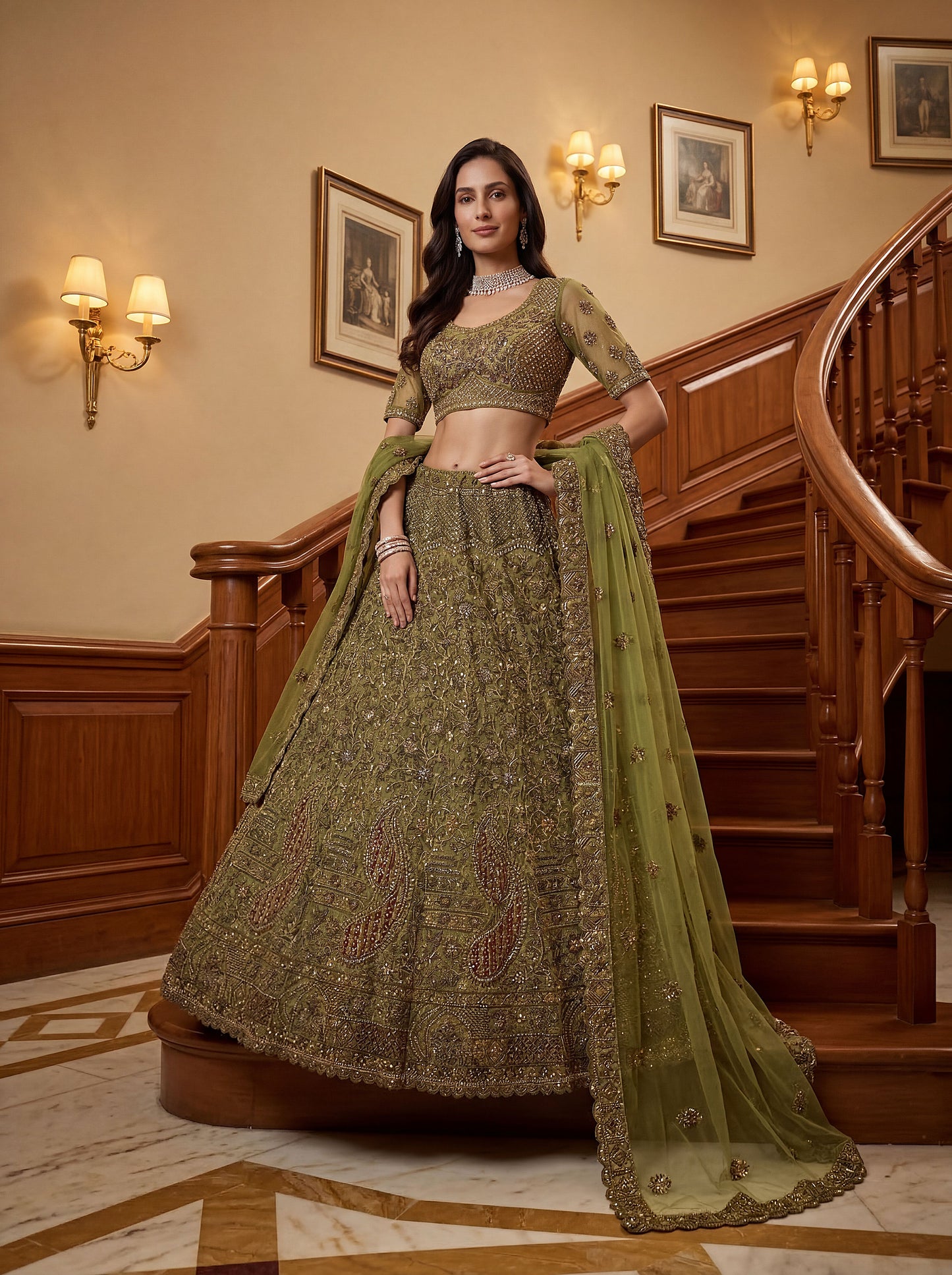 Fancy Chapat Jari Sequance Multy Thread Dori Embroidery Zircon Diamond Work Lehenga