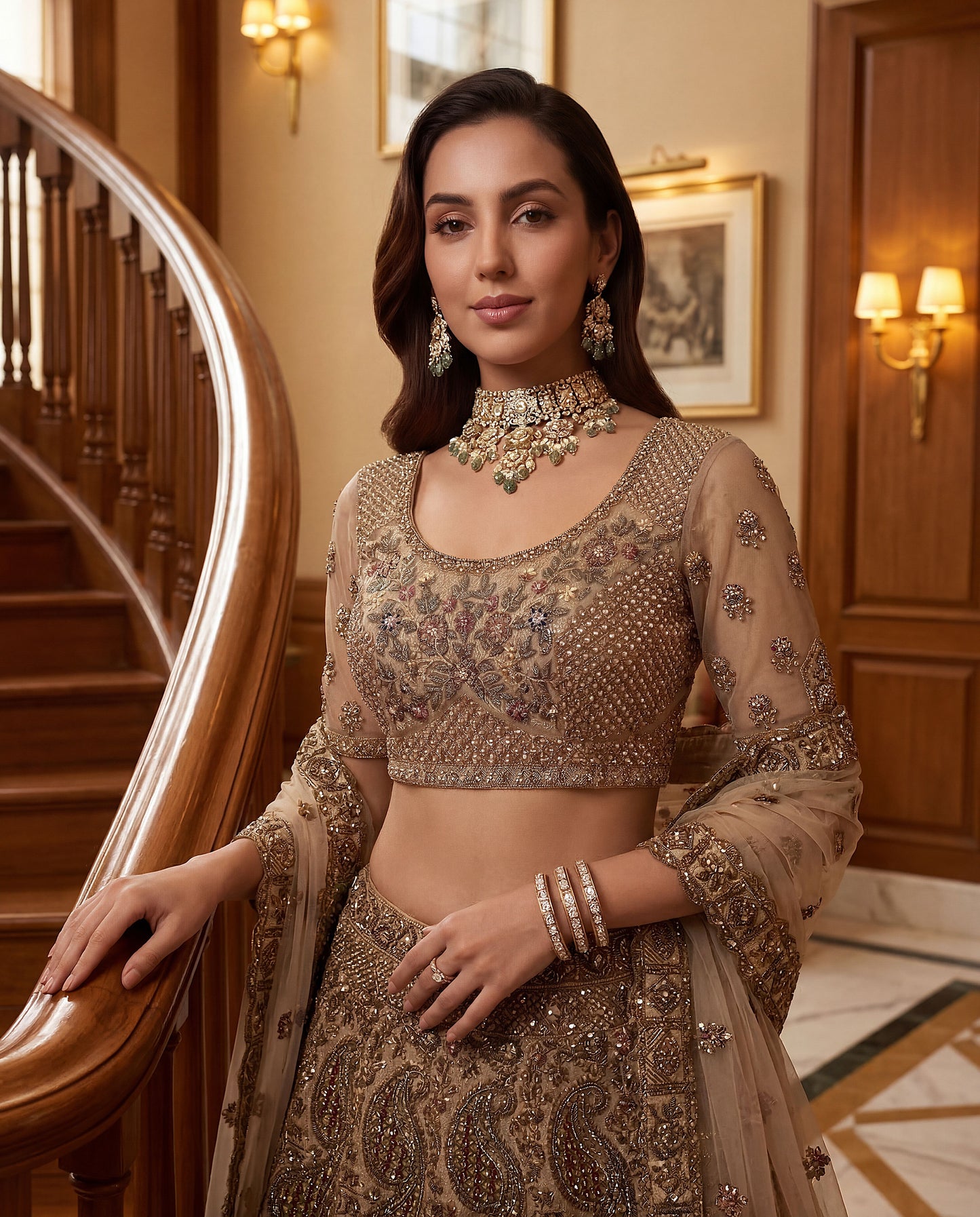 Fancy Chapat Jari Sequance Multy Thread Dori Embroidery Zircon Diamond Work Lehenga