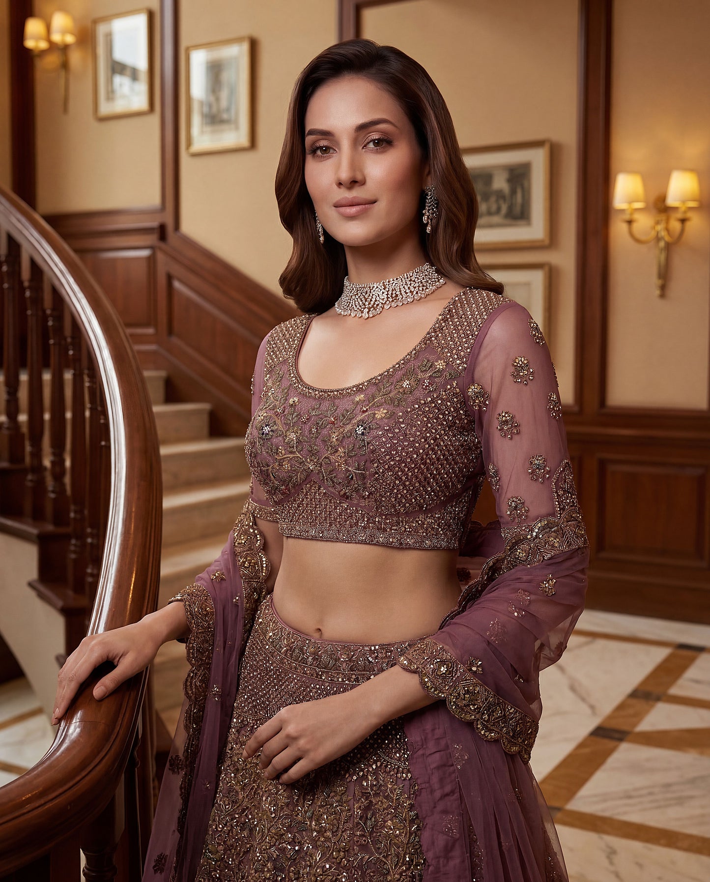 Fancy Chapat Jari Sequance Multy Thread Dori Embroidery Zircon Diamond Work Lehenga