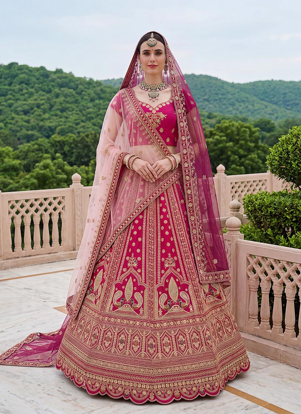 Fancy Peacock Figure Jari Multy Thread Dori Embroidery Diamond Work Lehenga