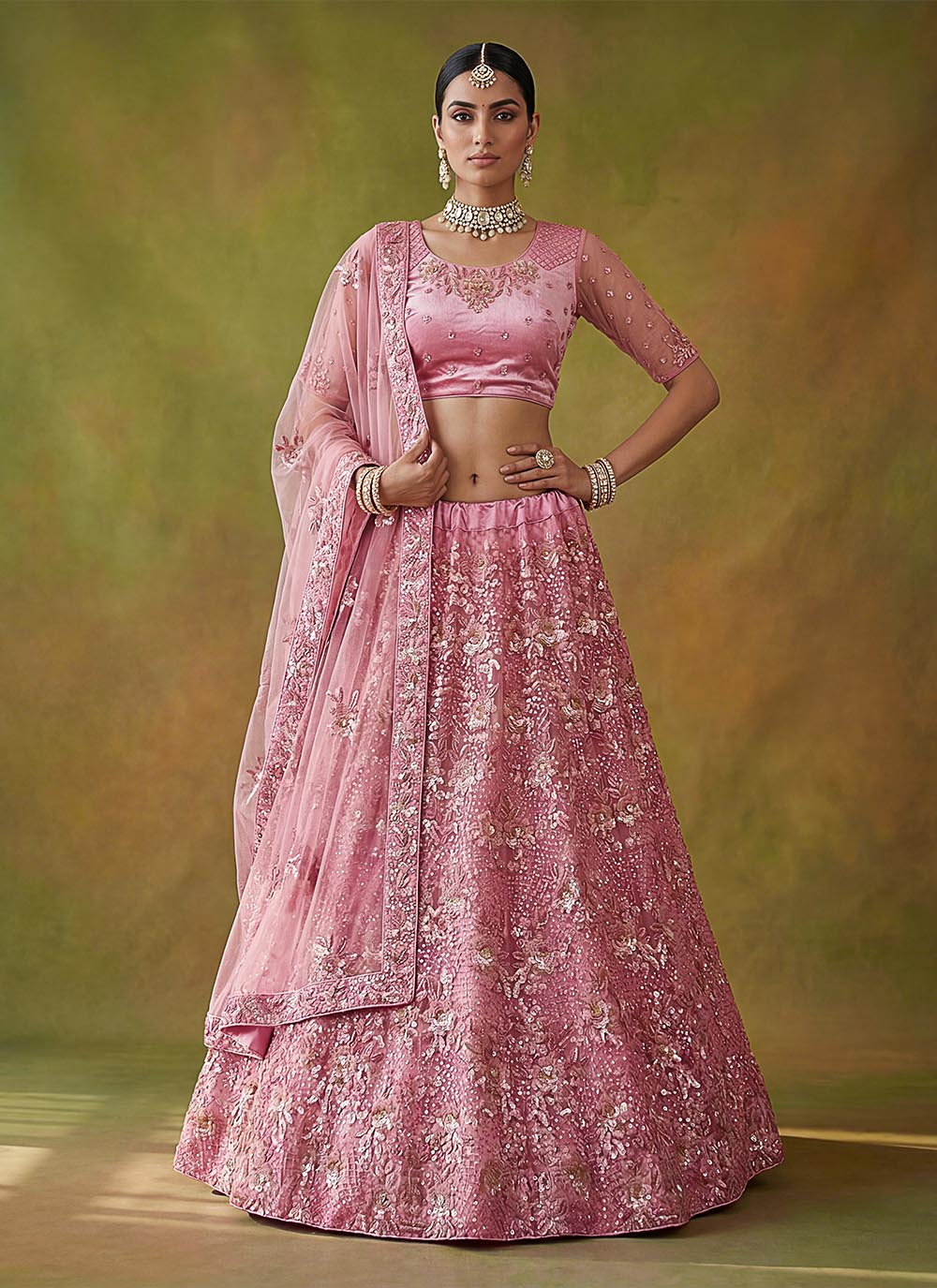Beautified With Fancy 3D Sequance Multy Thread Embroidery Work Lehenga