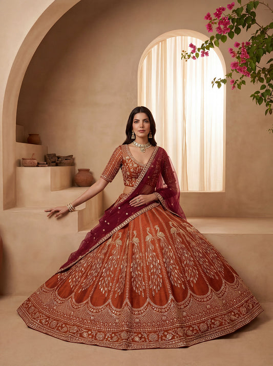 Gadhwal Silk And Dupatta Are Fabricated On Net Pair Lehenga