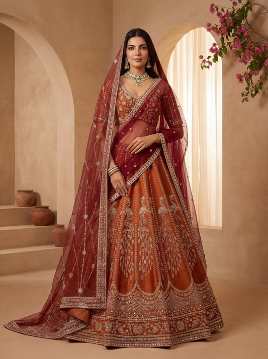 Gadhwal Silk And Dupatta Are Fabricated On Net Pair Lehenga