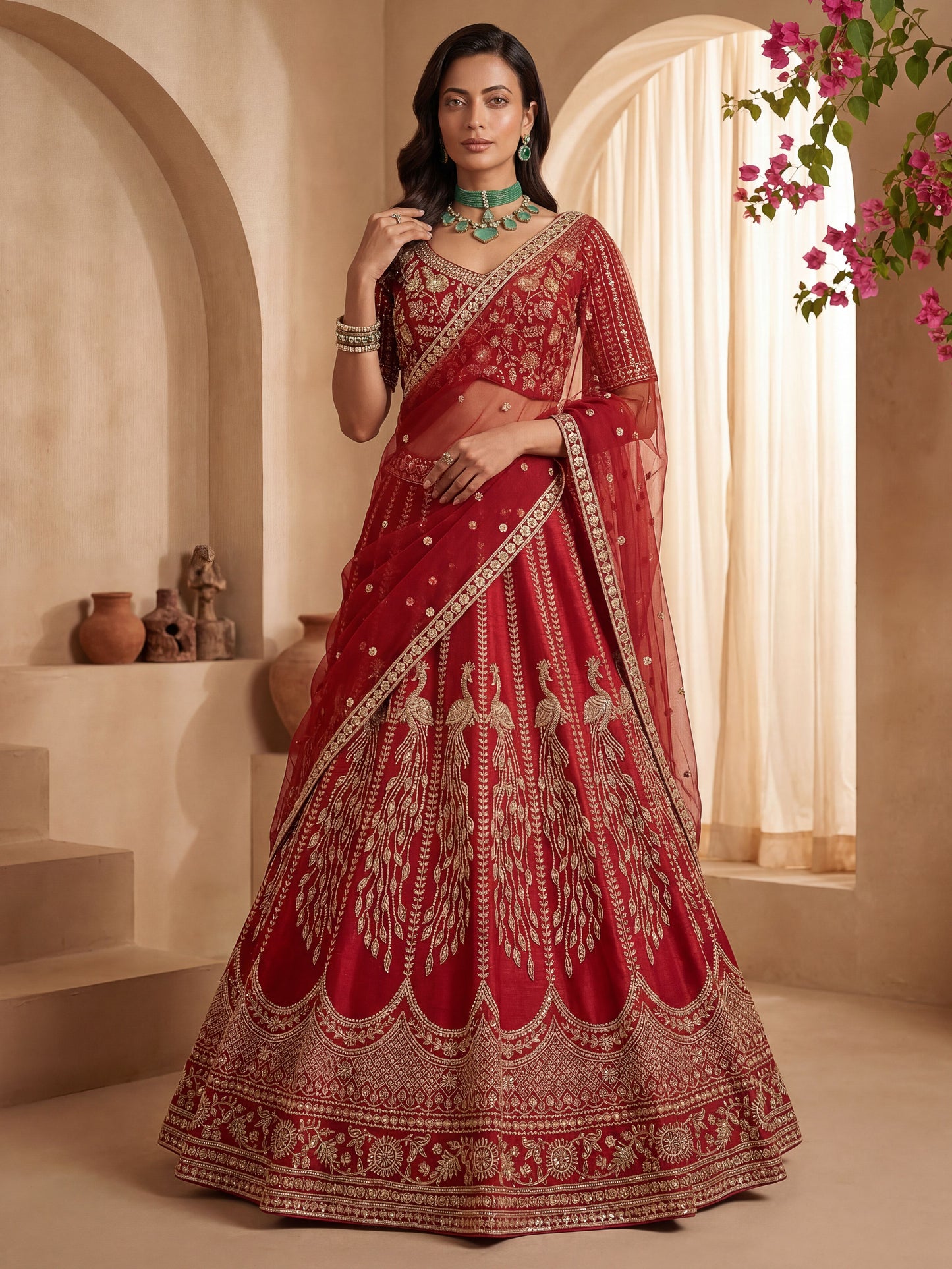 Gadhwal Silk And Dupatta Are Fabricated On Net Pair Lehenga