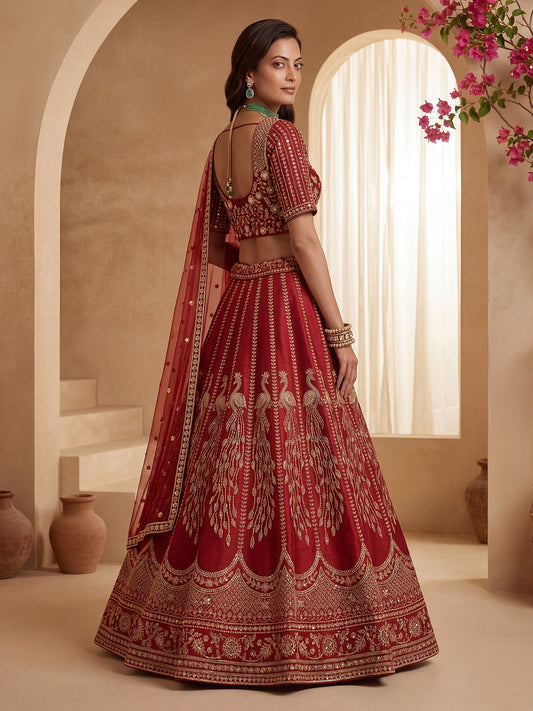 Gadhwal Silk And Dupatta Are Fabricated On Net Pair Lehenga
