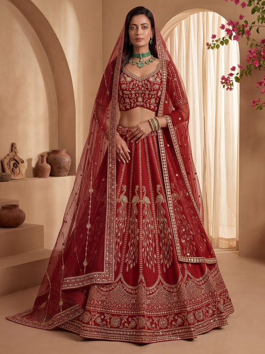 Gadhwal Silk And Dupatta Are Fabricated On Net Pair Lehenga