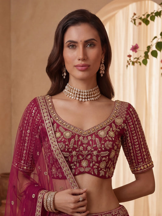 Gadhwal Silk And Dupatta Are Fabricated On Net Pair Lehenga