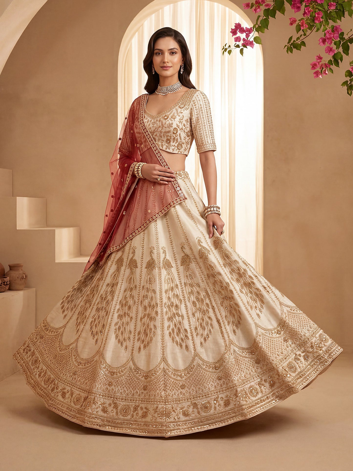 Gadhwal Silk And Dupatta Are Fabricated On Net Pair Lehenga