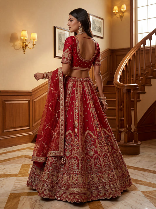 Gadhwal Silk And Dupatta Are Fabricated On Net Pair Lehenga