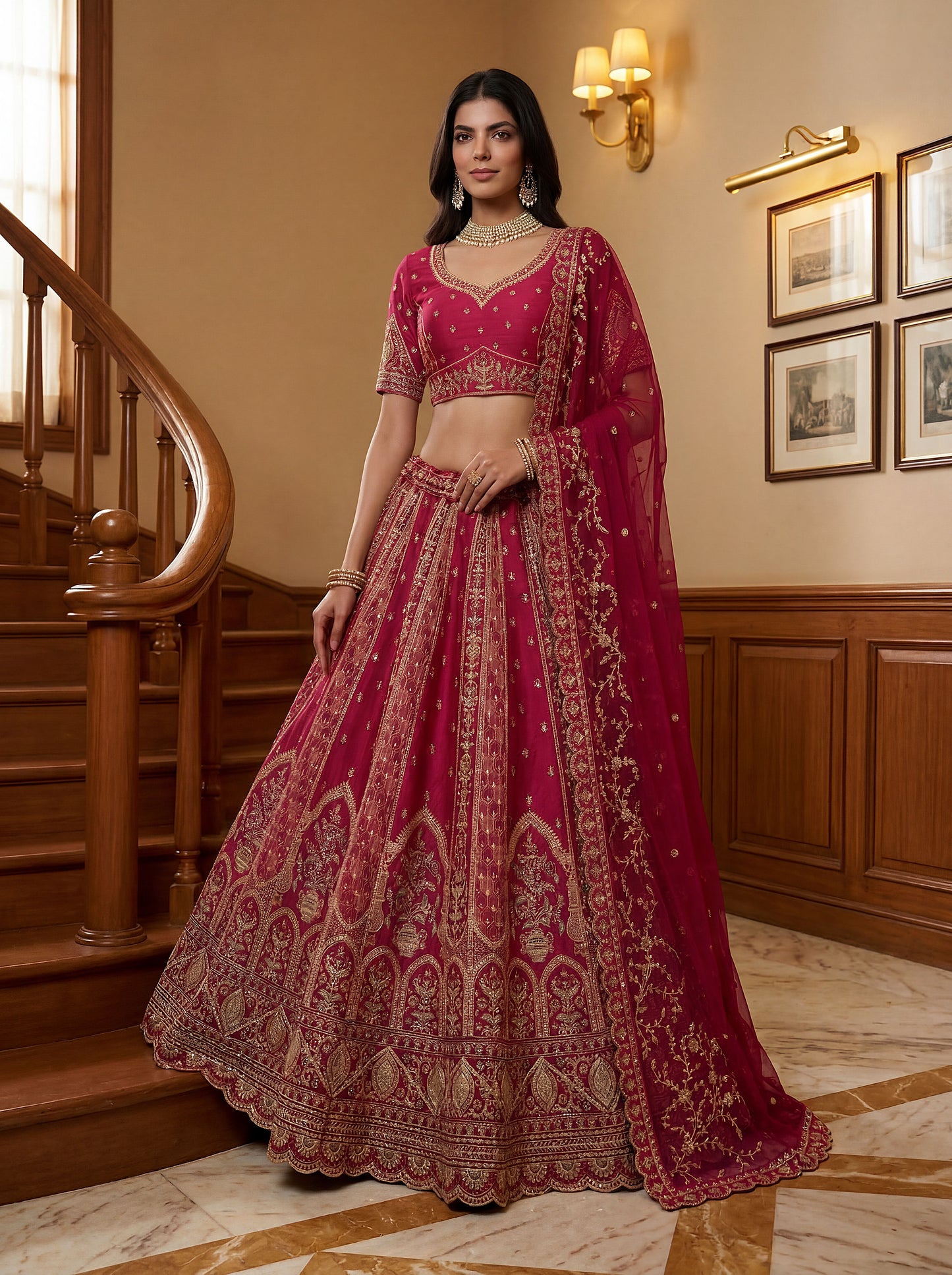Gadhwal Silk And Dupatta Are Fabricated On Net Pair Lehenga