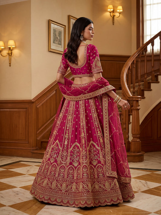 Gadhwal Silk And Dupatta Are Fabricated On Net Pair Lehenga