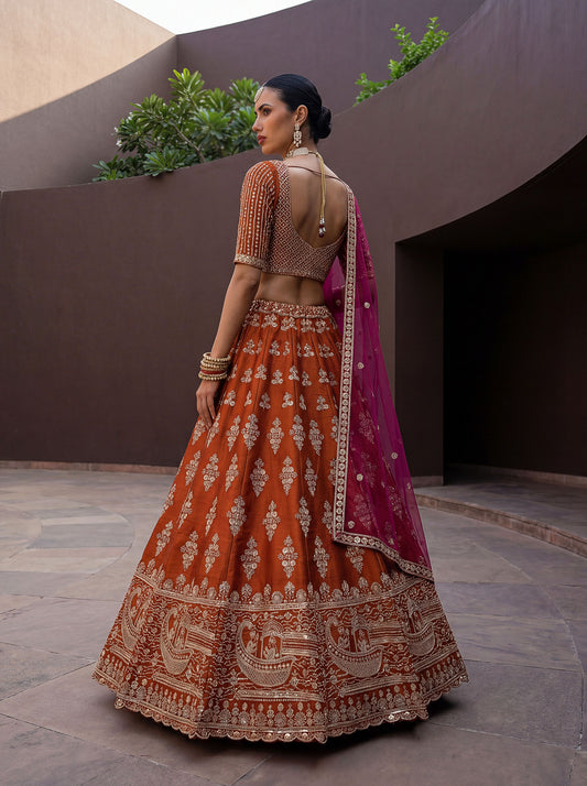 Fancy Designer Various Sequance Embroidery Crystal Pipe Hand Work Lehenga