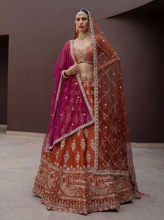 Fancy Designer Various Sequance Embroidery Crystal Pipe Hand Work Lehenga