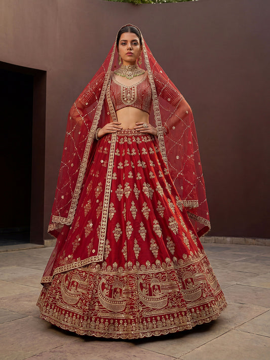 Fancy Designer Various Sequance Embroidery Crystal Pipe Hand Work Lehenga