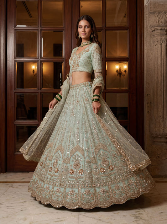Fancy Designer Multy Thread Dori Embroidery Zarkhan Diamond Work Lehenga