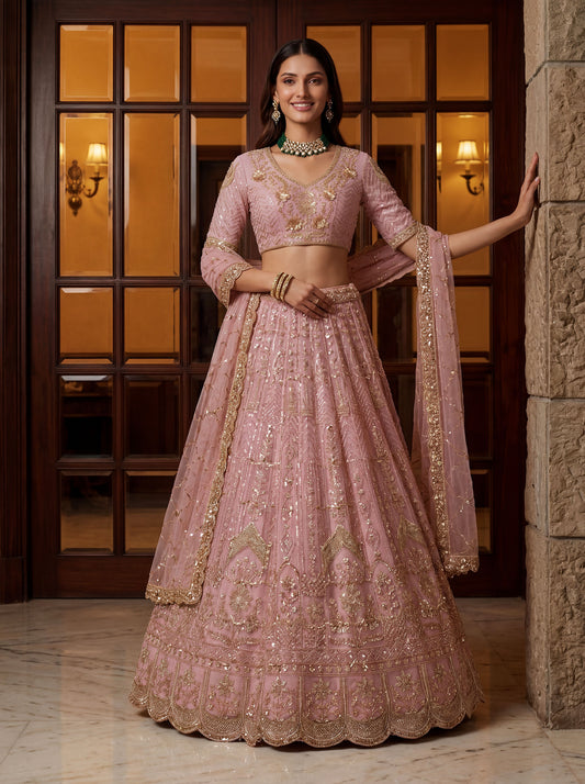 Fancy Designer Multy Thread Dori Embroidery Zarkhan Diamond Work Lehenga