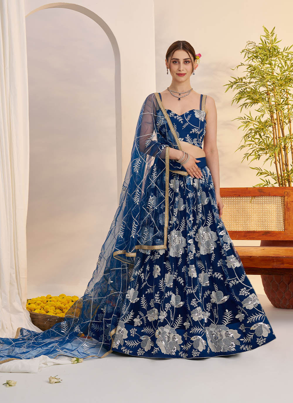 Butterfly Net Party Wear Designer Lehenga