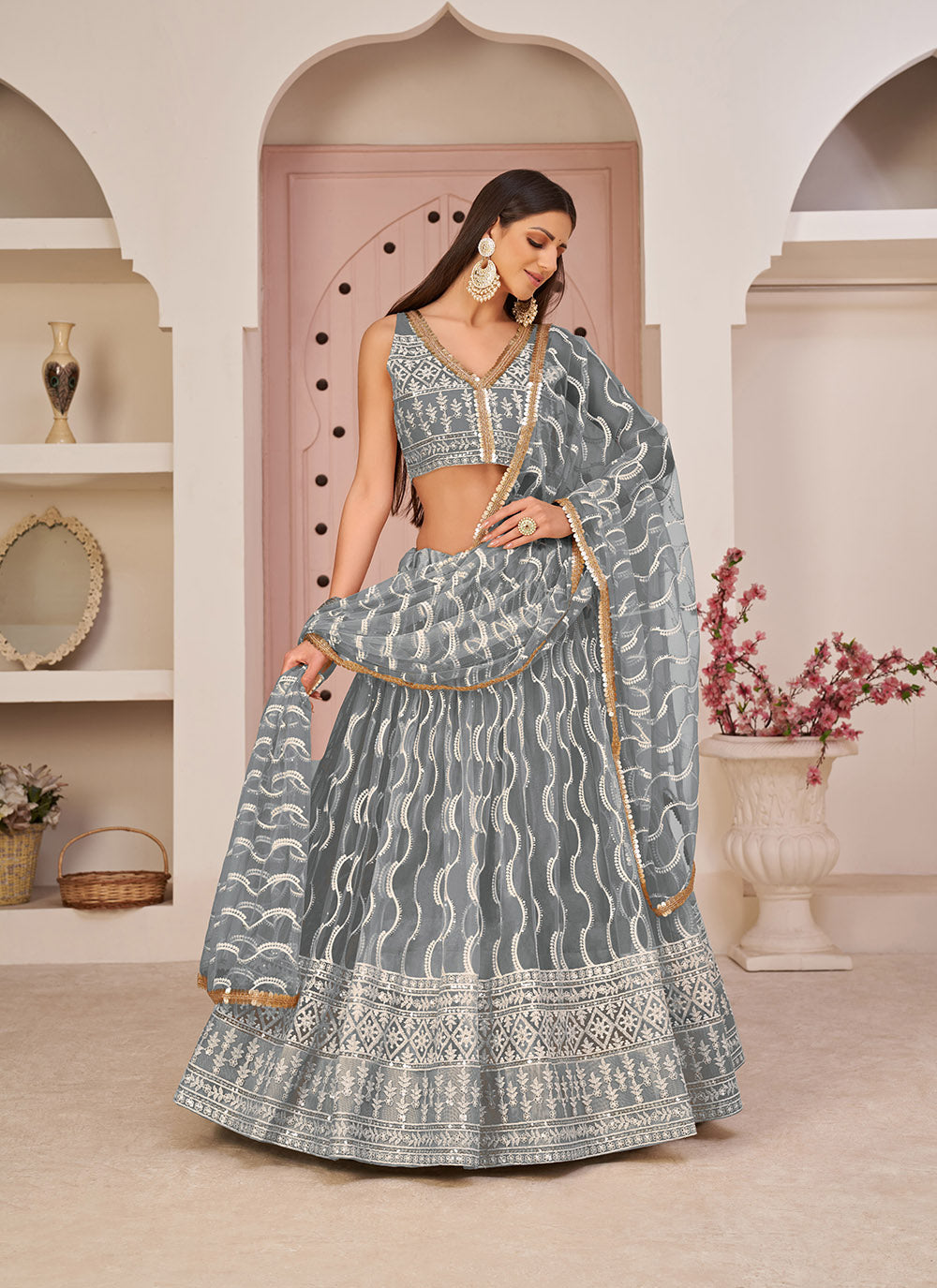 Butterfly Net Party Wear Designer Lehenga
