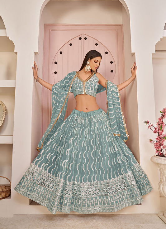 Butterfly Net Party Wear Designer Lehenga