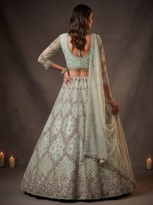 Beautified With Fancy Jari Sequanc Multy Thread Dori Embroidery Work Lehenga