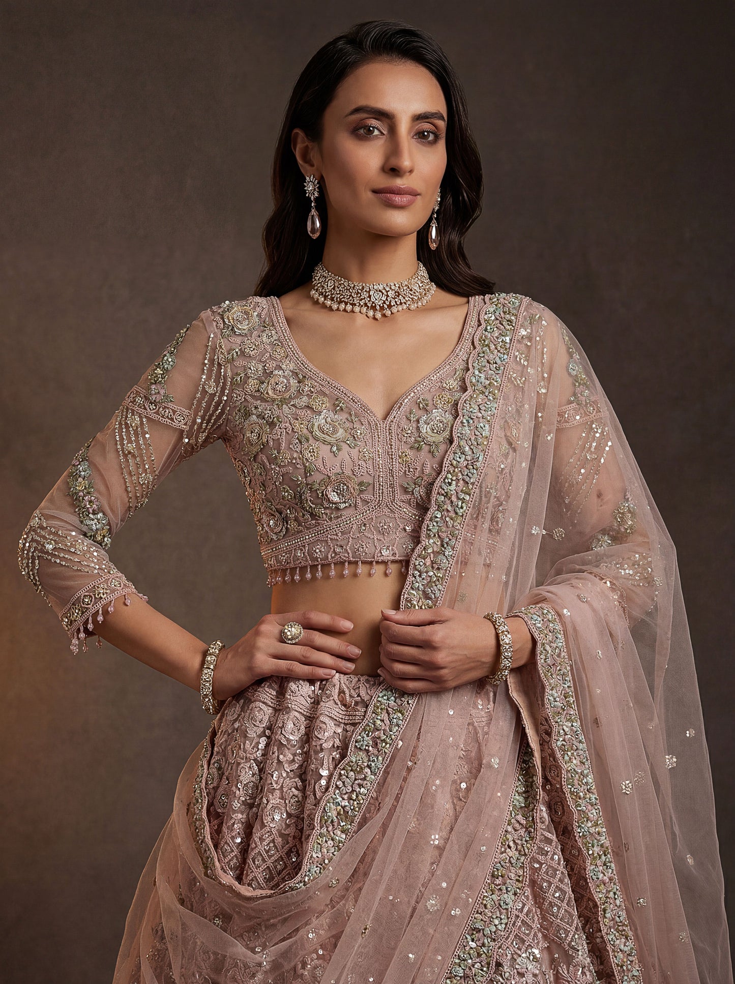 Beautified With Fancy Jari Sequanc Multy Thread Dori Embroidery Work Lehenga