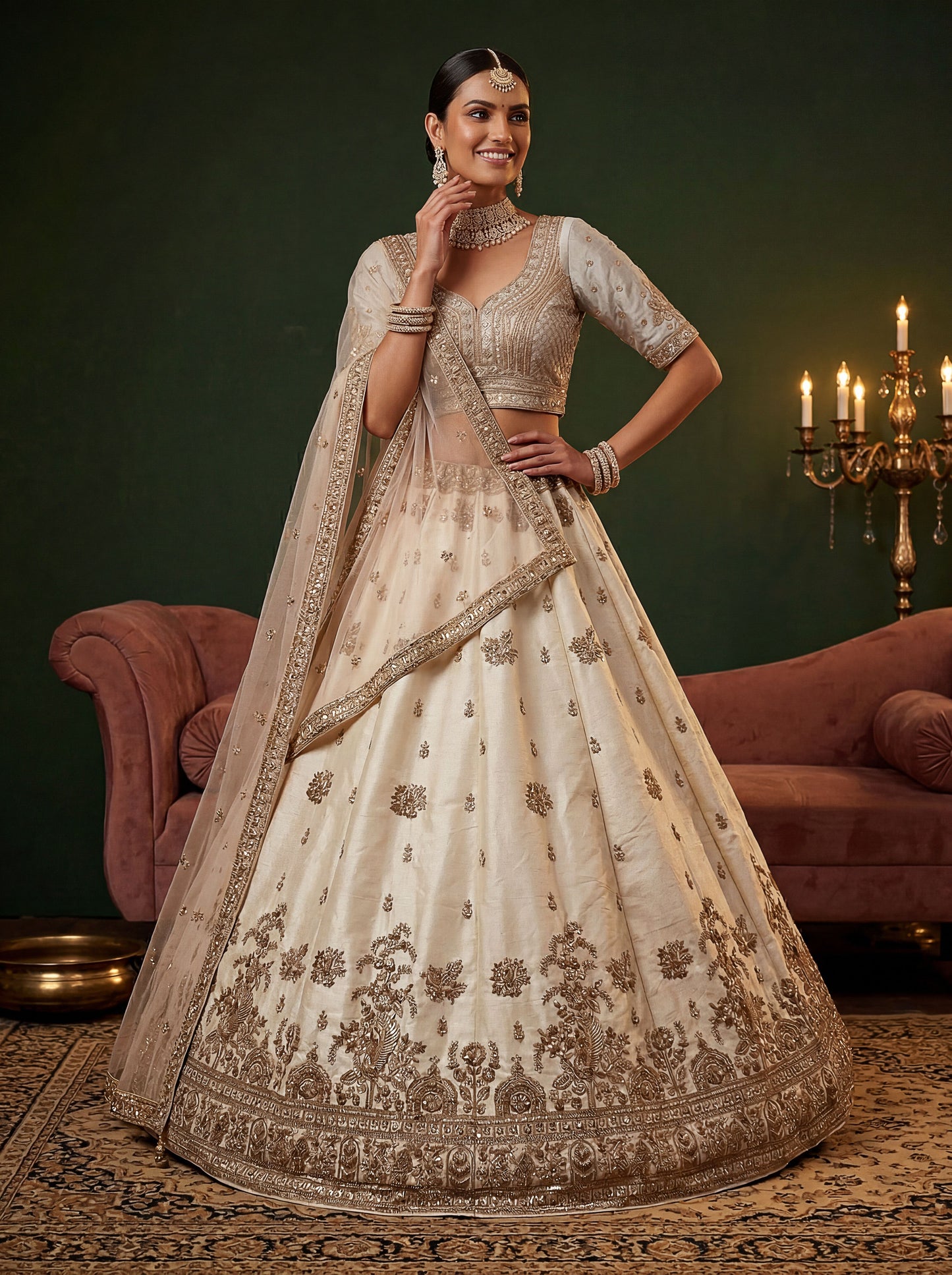 Beautified With Fancy Jari Sequance Dori Embroidery Beads Work Lehenga