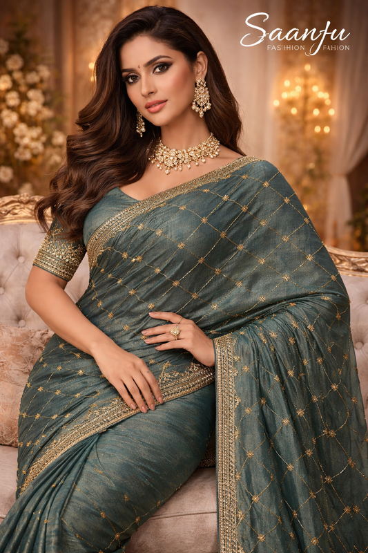 Premium GMY Silk Beads Work Saree