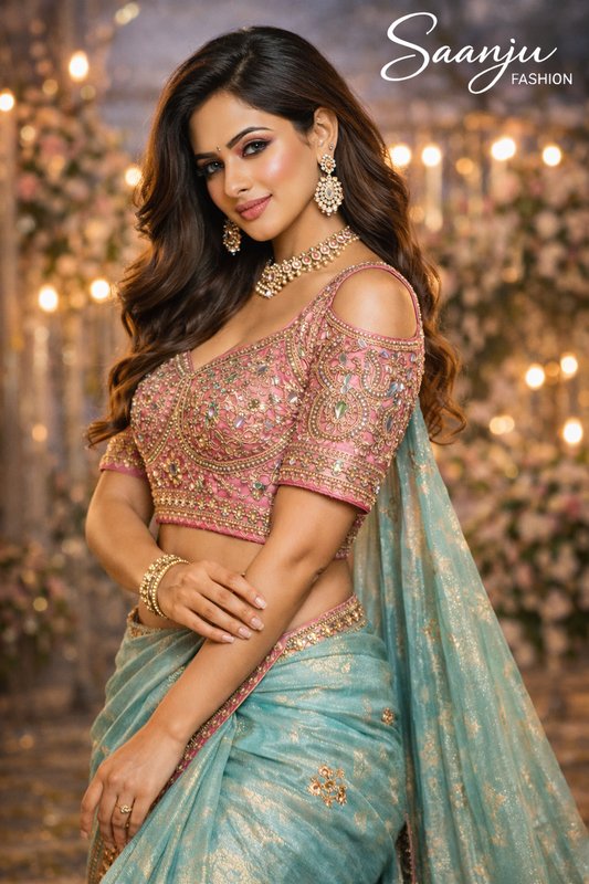 Royal Two-Tone Reflected Saree with Heavy Designer Blouse