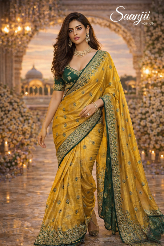 Elegant Gaji Silk Saree with Heavy Wall Moti Embroidery
