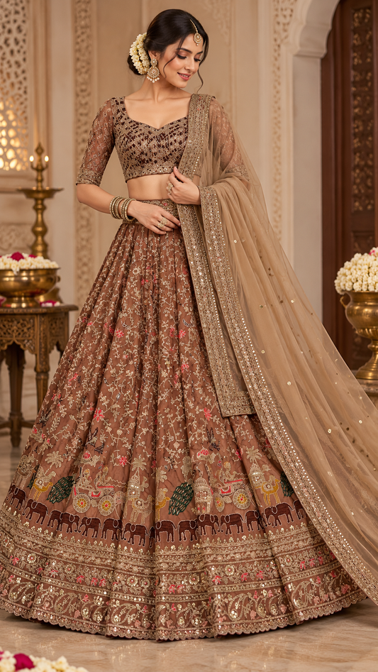 Kasturi silk lehenga with dori sequins & thread work choli