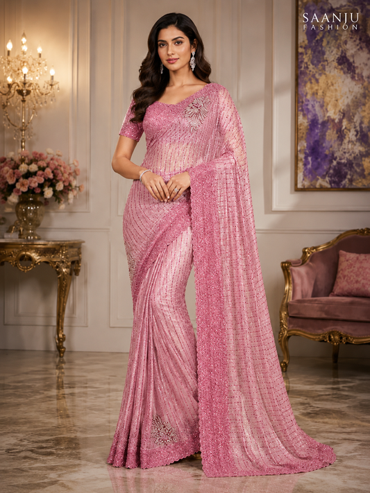 Blush Pink Designer Saree Set