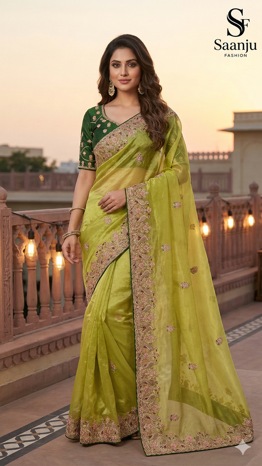 Royal Pure Tissue Silk Saree with Peacock Designer Border