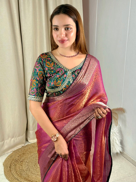 Fandy Silk zari weaving jacquard in full saree pallu and border