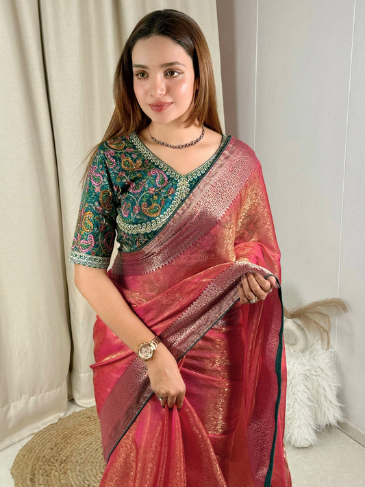 Fandy Silk zari weaving jacquard in full saree pallu and border