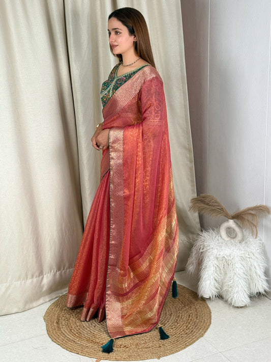 Fandy Silk zari weaving jacquard in full saree pallu and border