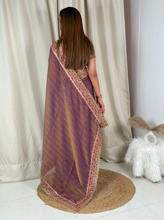 Zari & multi color thread embroidered work in saree