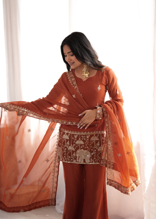 PRESENTING NEW CRUNCHY SILK FABRIC WITH EMBROIDERY SEQUENCE SUIT