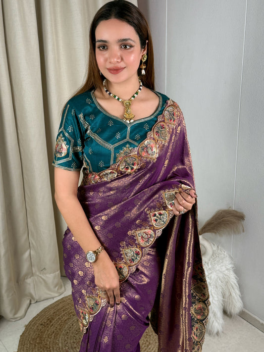 Viscose satin silk jacquard saree