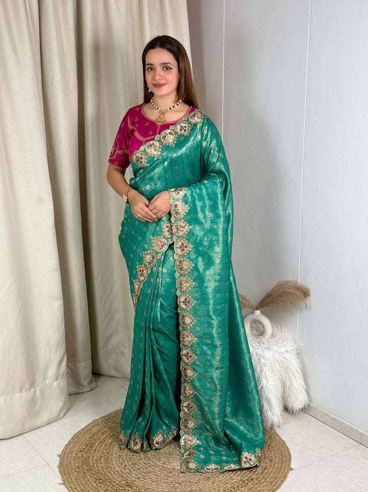 Viscose satin silk jacquard saree