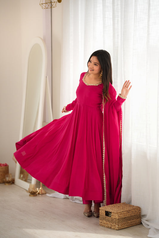 HEAVY PURE MAL CHANDERI FABRIC GOWN