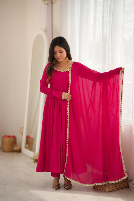 HEAVY PURE MAL CHANDERI FABRIC GOWN