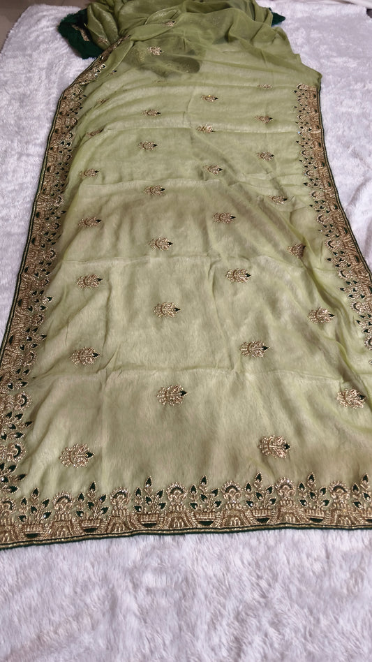 Elegant Gaji Silk Saree with Heavy Wall Moti Embroidery