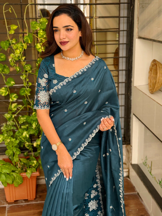 Tusser cotton latest cutwork saree